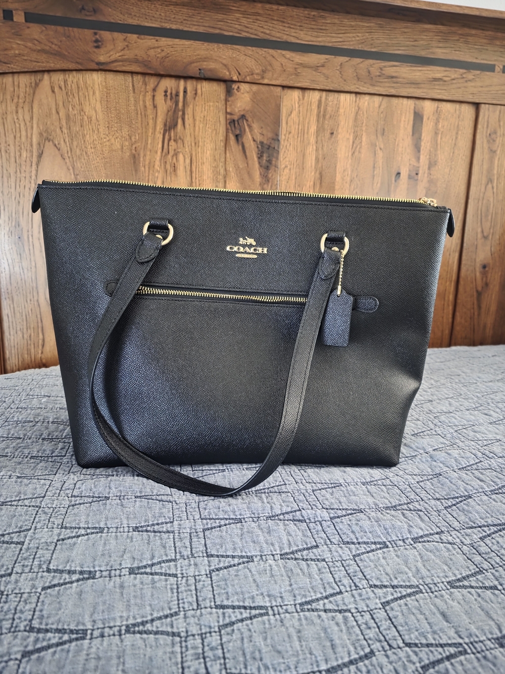 Coach Black Saffiano Tote with Gold Hardware